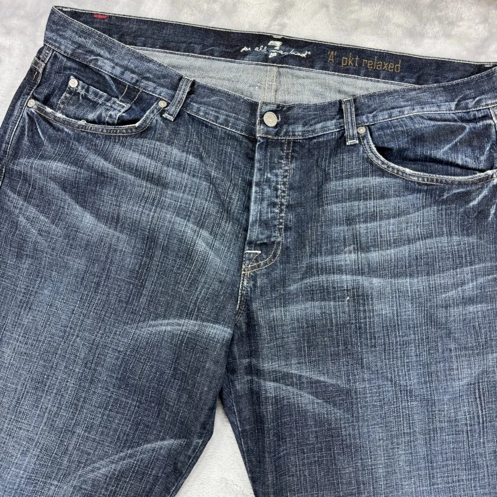 7 FOR ALL MANKIND 'A' Pkt Relaxed Jeans Mens 40x31 Dark‎ Wash Button Fly USA