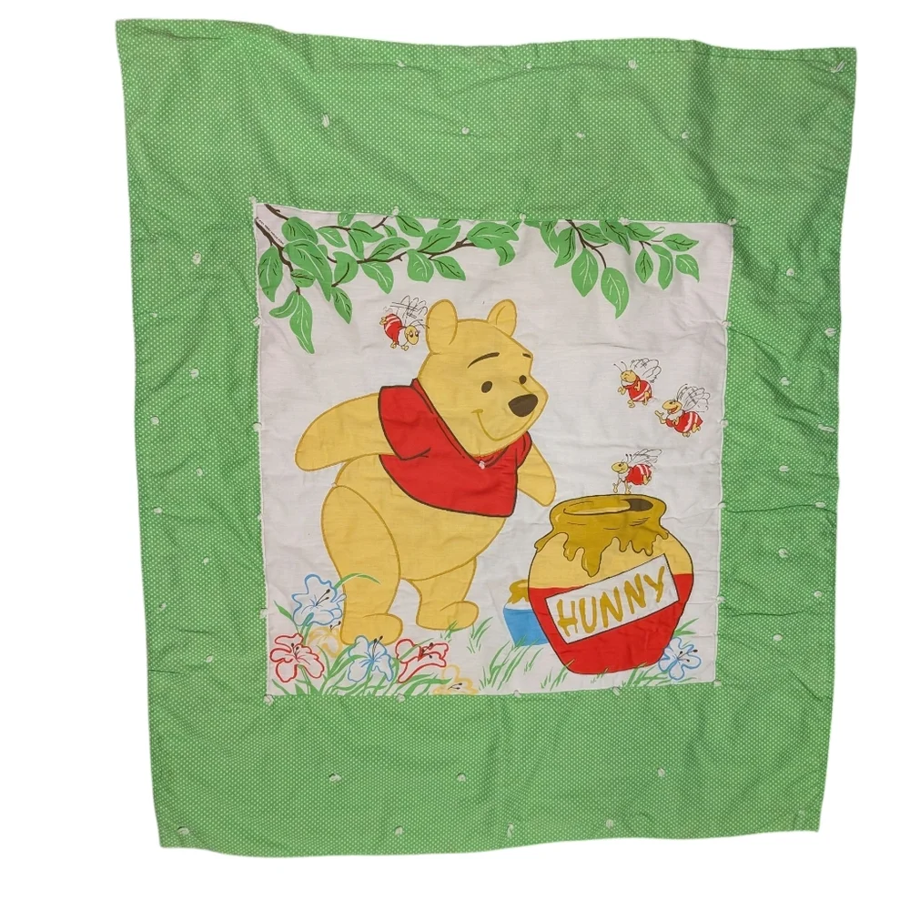 Vintage Winnie the‎ Pooh Baby Crib Blanket Quilt Green Kids Bedding
