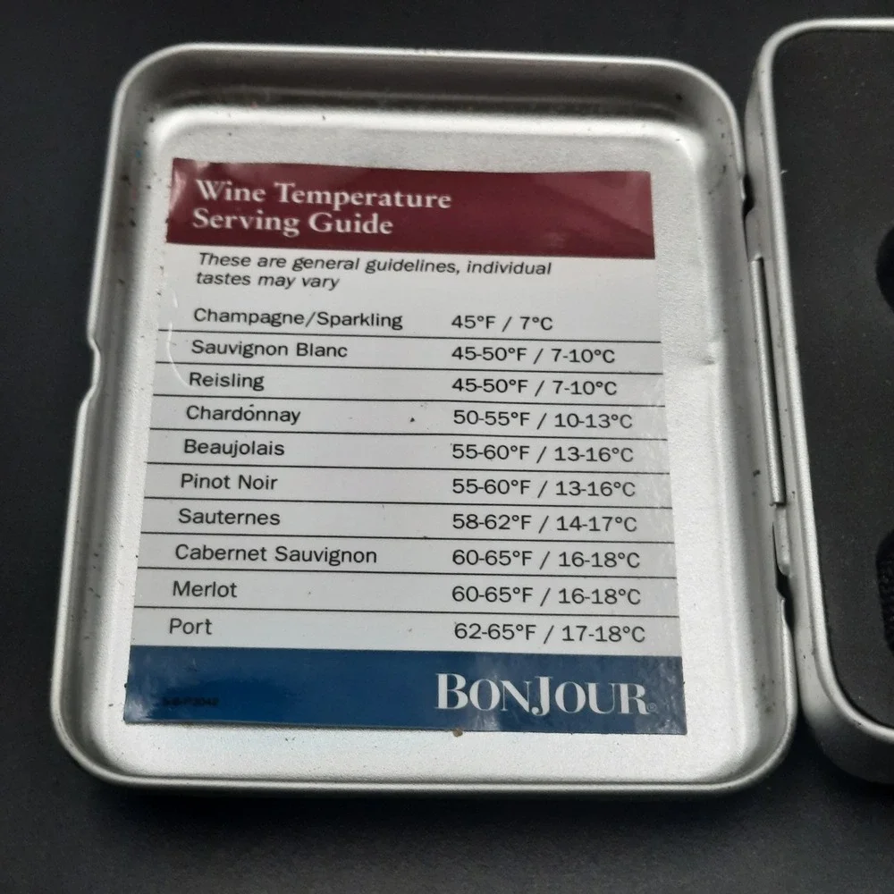 Bonjour Wine Thermometer Kit in‎ Metal Case with Temperature Guide