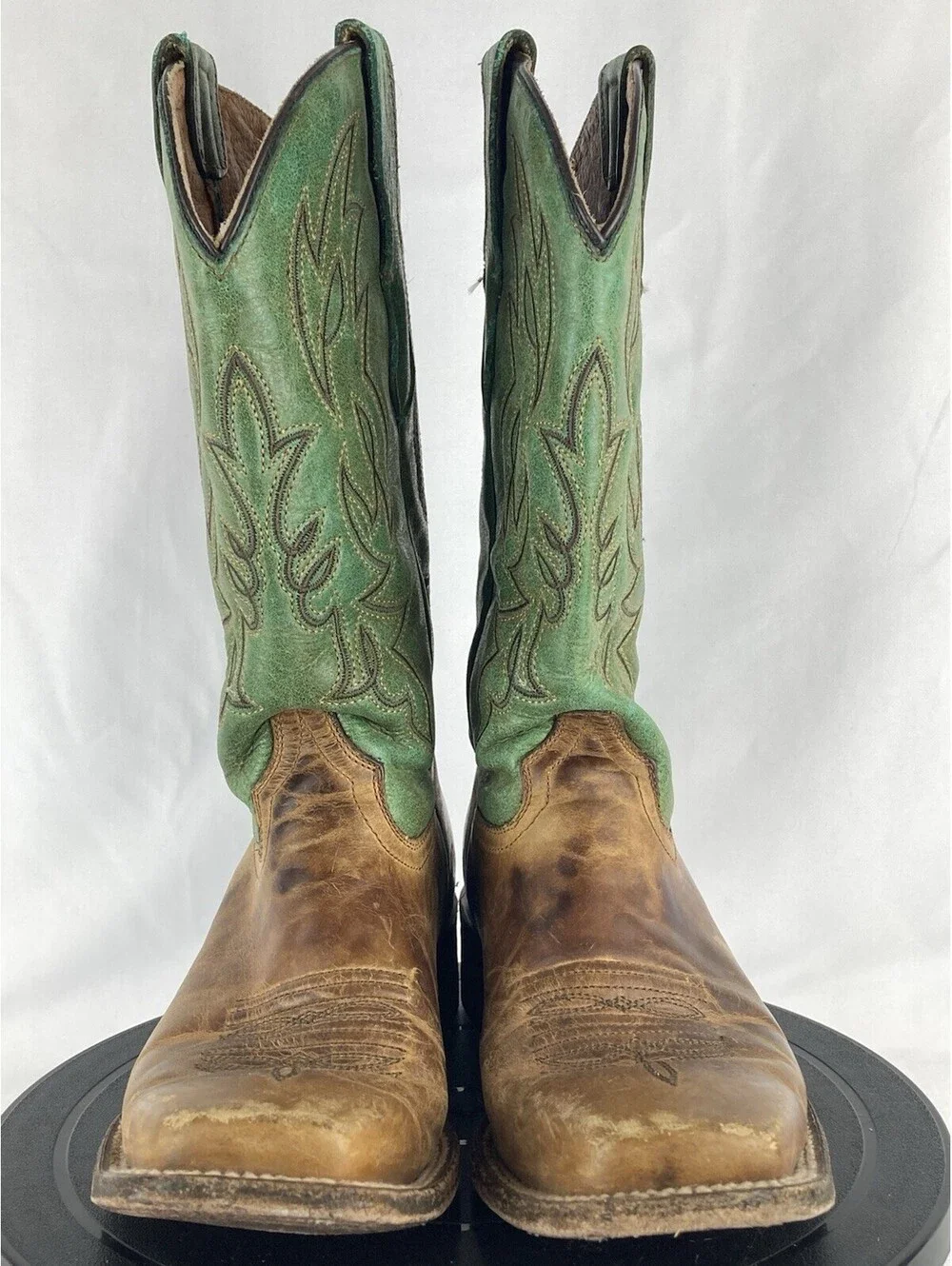 Women’s 6 / Teens 4 Corral Distressed Brown Green Leather Cowboy Boots 6086