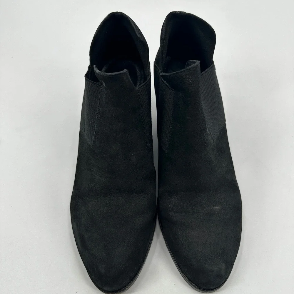 Eileen Fisher Black Suede Wedge Ankle Boots‎ Elastic Gore Almond Toe Booties