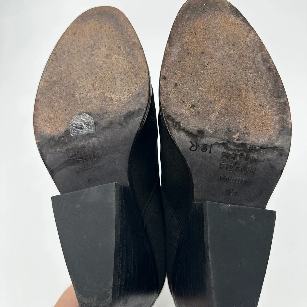 Eileen Fisher Black Suede Wedge Ankle Boots‎ Elastic Gore Almond Toe Booties