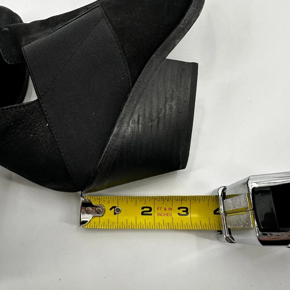 Eileen Fisher Black Suede Wedge Ankle Boots‎ Elastic Gore Almond Toe Booties