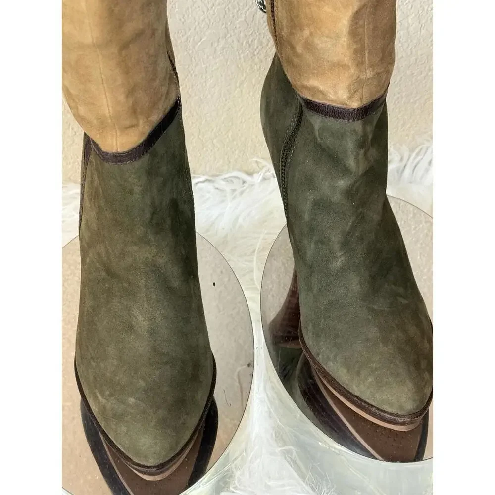 B Makowsky BfKate Leather/Faux Fur Boots Size 6‎ Multicolor Sexy Stiletto