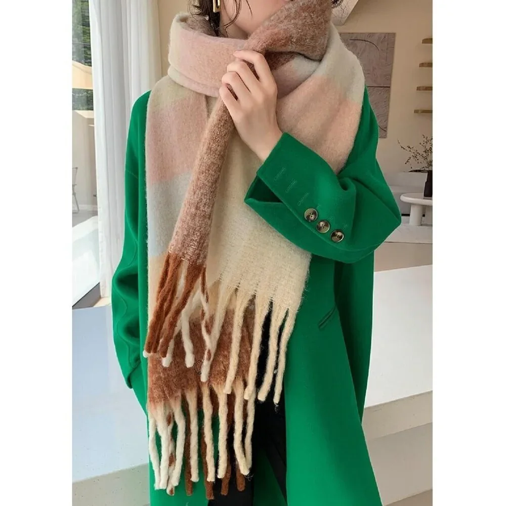 Women's Apricot Coffee Winter Warm Long Shawl Cold Weather Thick Blanket Scarfs