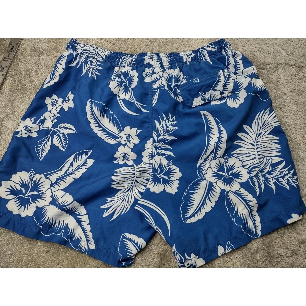 Men's Swim Shorts Size XL Trader Bay ‎ Blue Hibiscus Hawaiian print Beachy