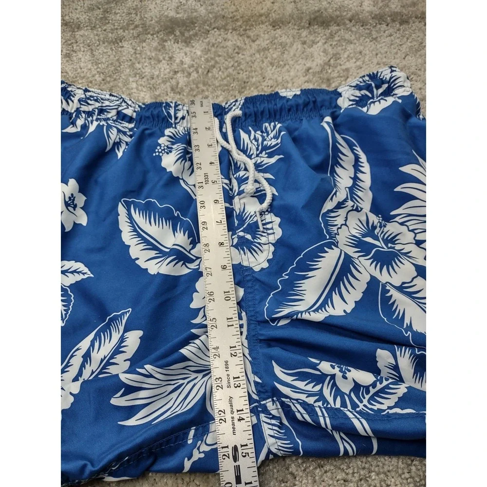 Men's Swim Shorts Size XL Trader Bay ‎ Blue Hibiscus Hawaiian print Beachy