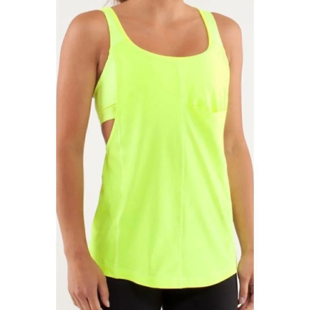 Lululemon Run For The Money Highlighter Yellow SPORT BRA TANK TOP sz 4