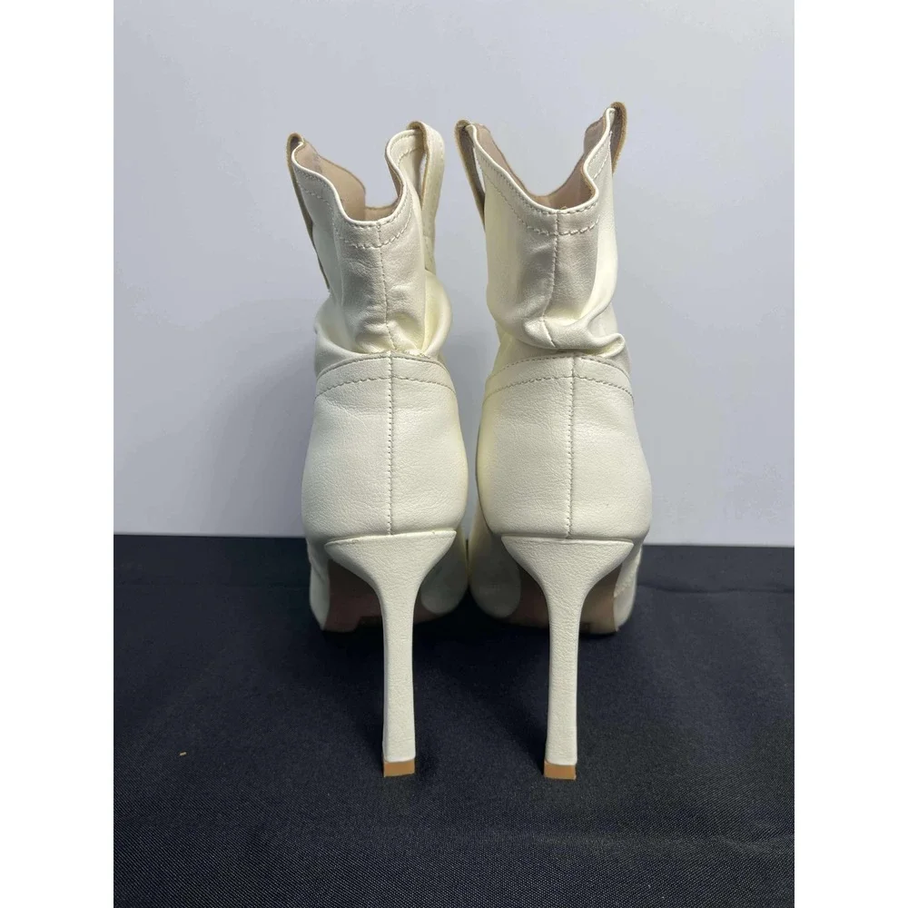 Women's White Pointed Toe Ruched Ankle Boots Stiletto Heel Western‎ Style Size 9