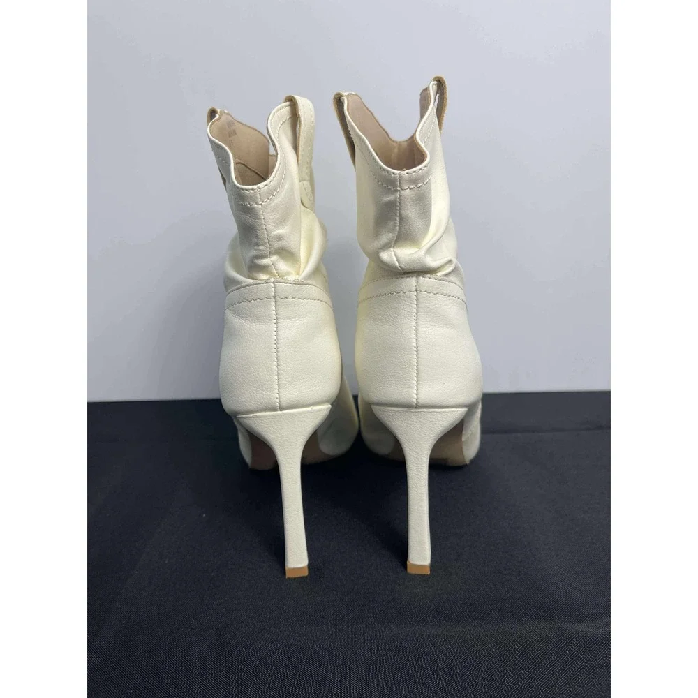 Women's White Pointed Toe Ruched Ankle Boots Stiletto Heel Western‎ Style Size 9