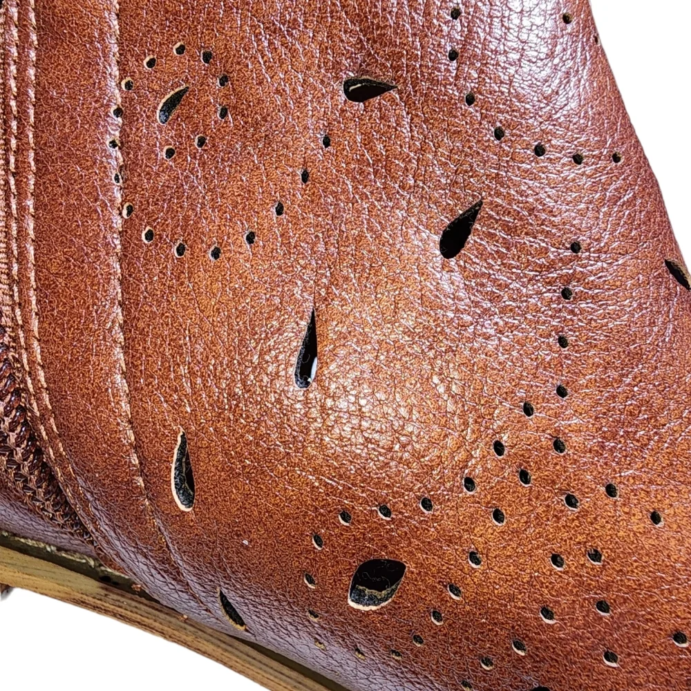 Boutique by Corkys Norwich Cognac Brown Faux Leather‎ Peep Toe Booties Size 8
