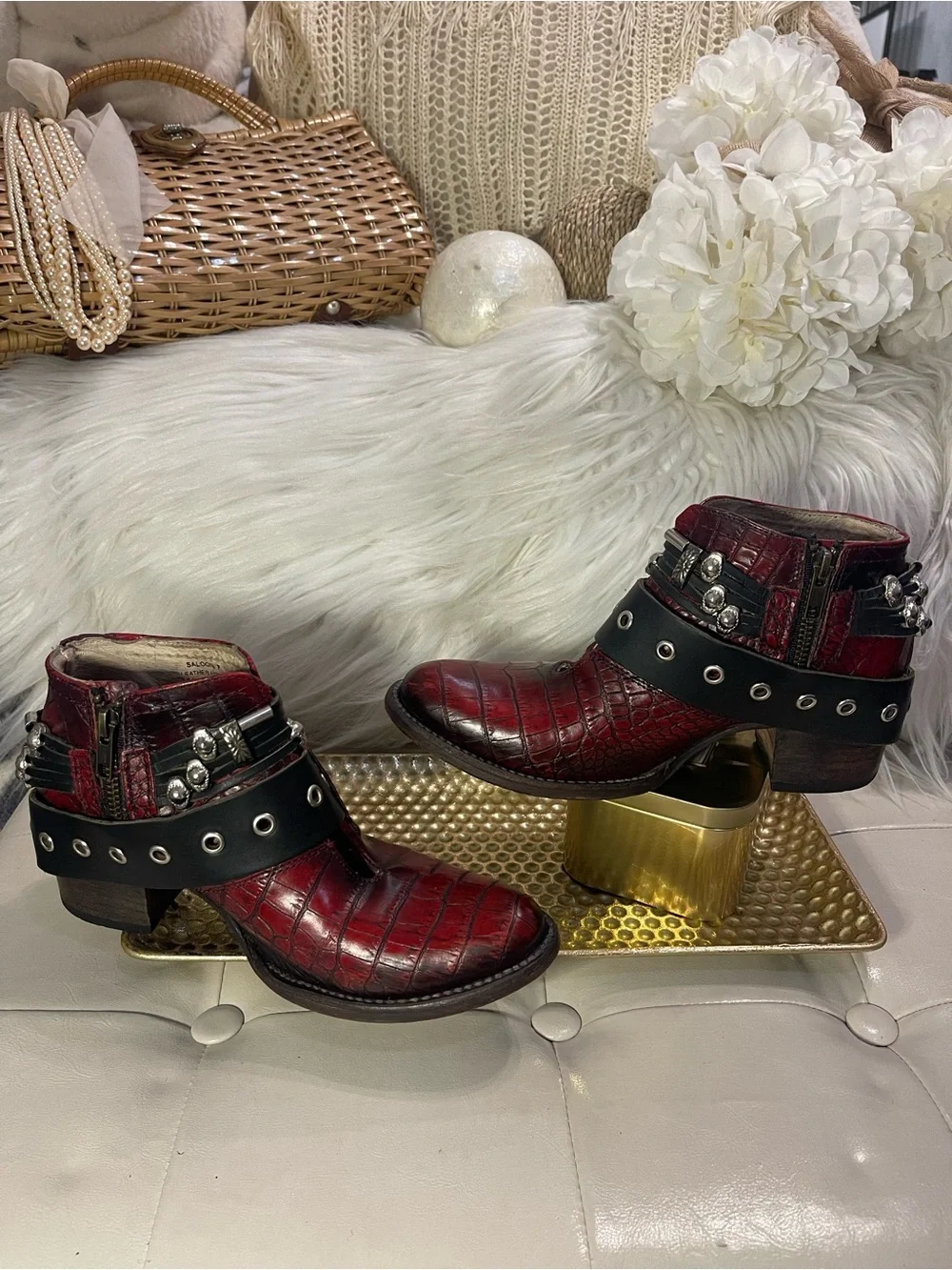 Freebird by Steven “Saloon” Leather Bootie in Red Croco MSRP $295