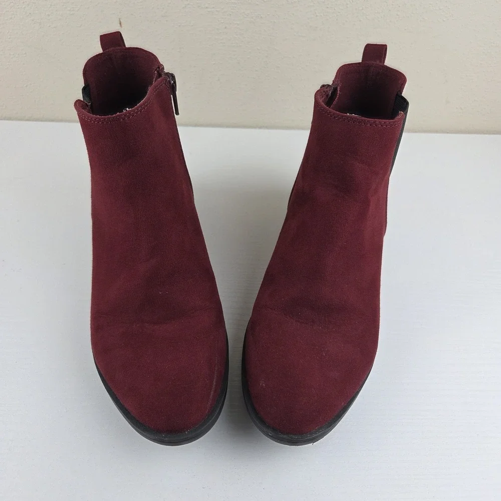So Kohls Memory Foam Burgundy Zipper Stretch Slip On‎ Ankle Boot 7 1/2 Med