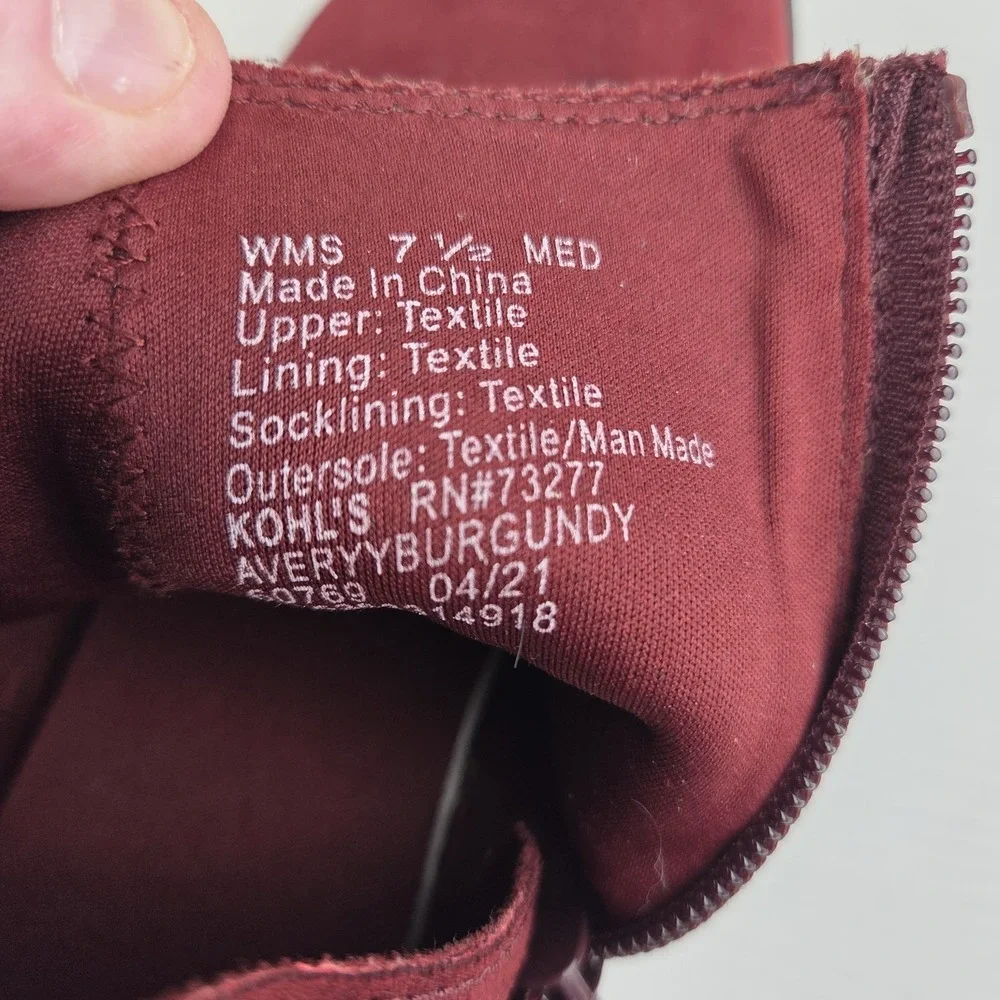 So Kohls Memory Foam Burgundy Zipper Stretch Slip On‎ Ankle Boot 7 1/2 Med