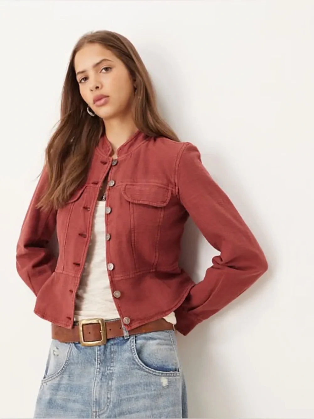 Free People Jocelyn Cotton Jacket M Women's Red Dahlia‎ Peplum Coat