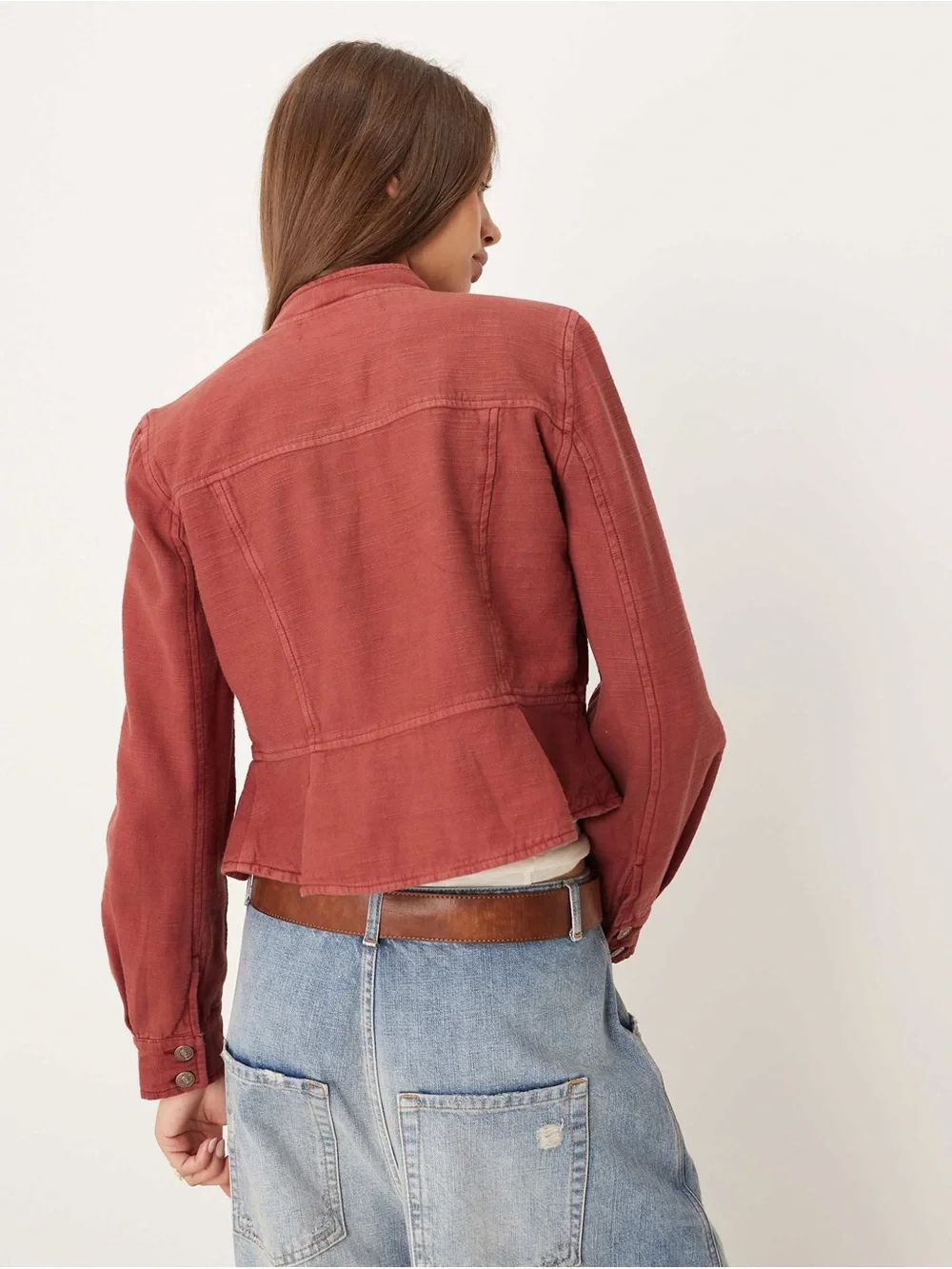 Free People Jocelyn Cotton Jacket M Women's Red Dahlia‎ Peplum Coat