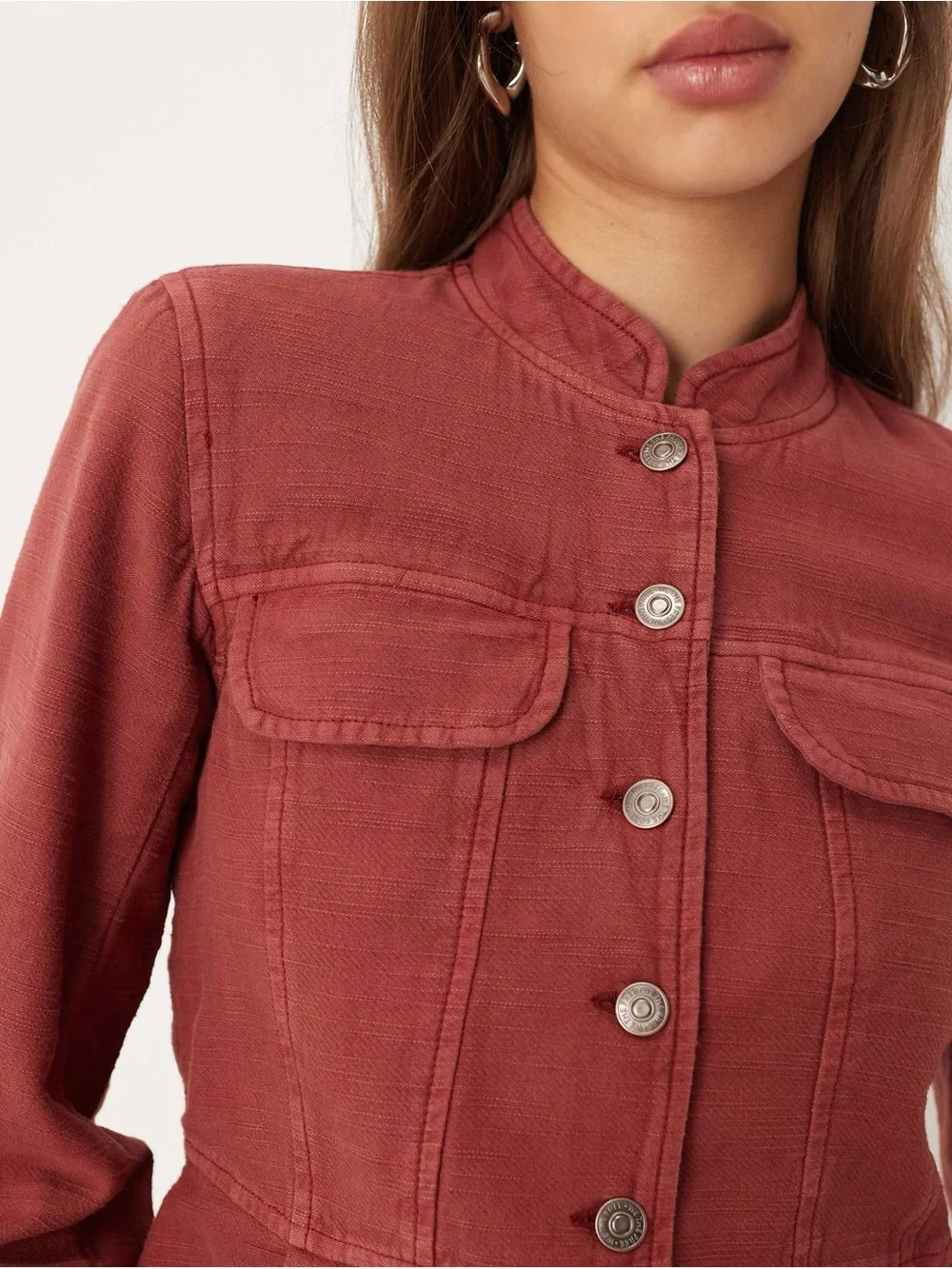 Free People Jocelyn Cotton Jacket M Women's Red Dahlia‎ Peplum Coat