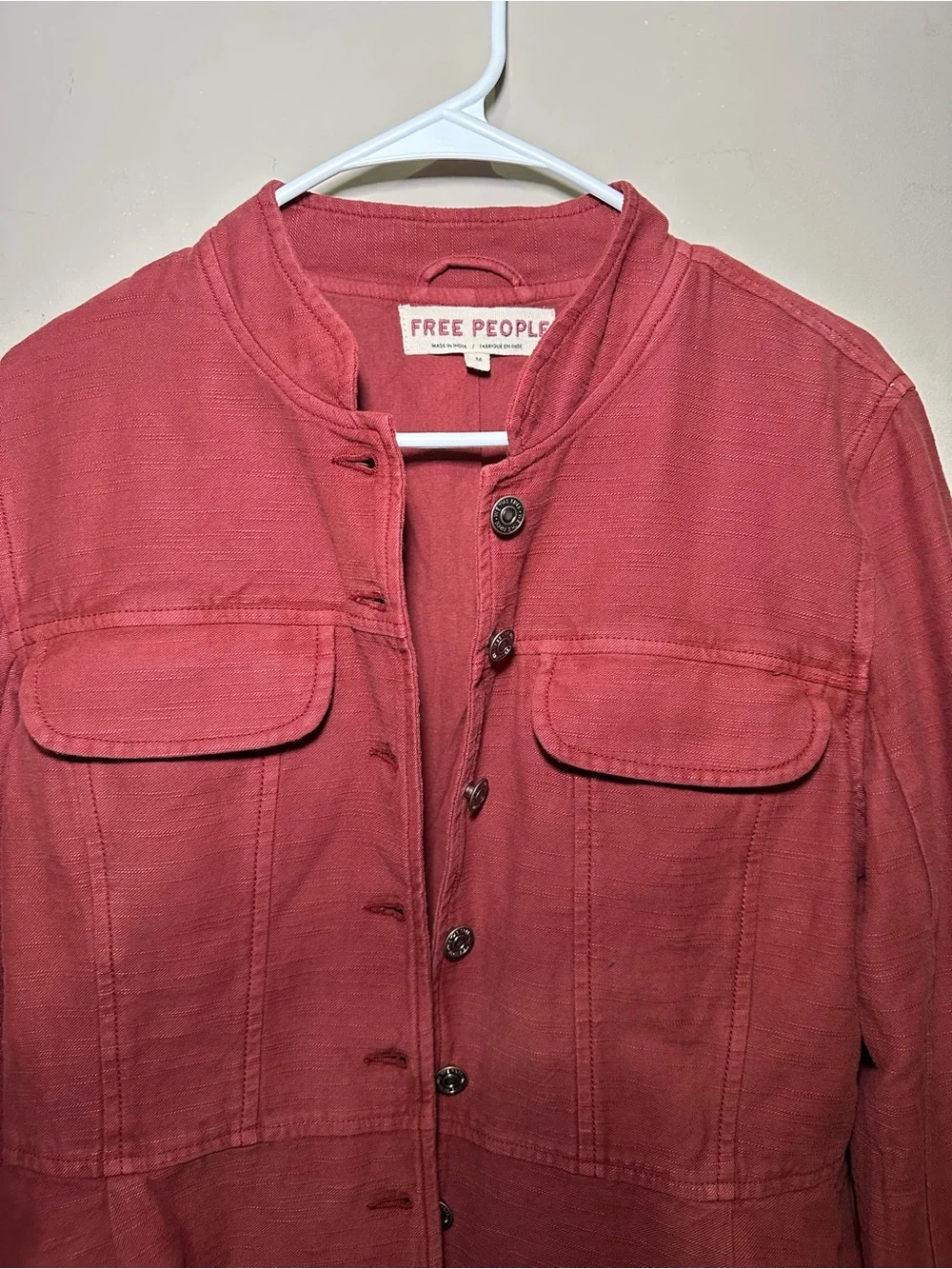 Free People Jocelyn Cotton Jacket M Women's Red Dahlia‎ Peplum Coat