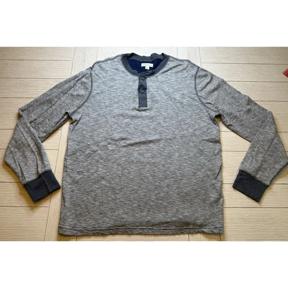 J. Crew Double Knit Navy‎ striped Men's Henley Long Sleeved Tee. Cotton. Sz XL