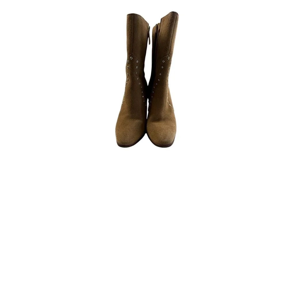 Paige Tan Suede‎ Studded Ankle Boots Women's Size 7.5 Side Zip