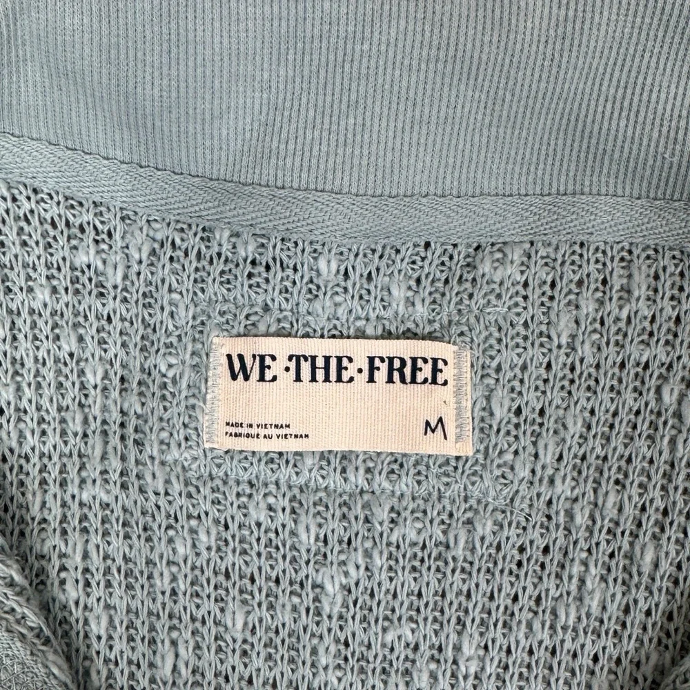 Free People We The Free Knit Catch Waves Hacci Blue Collar Top Sweater‎ Size M