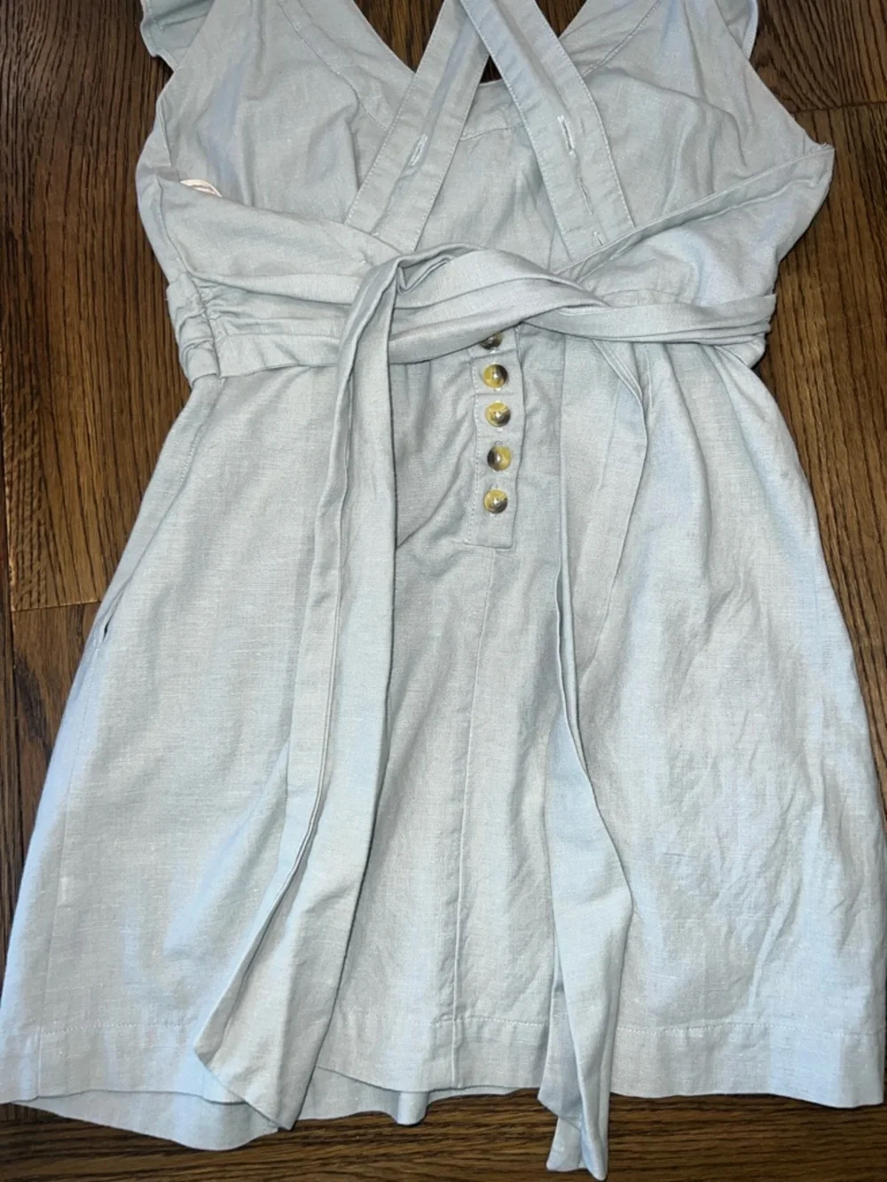 Free People Ruffle Dress XS Seafoam Green Tie Back Linen‎ Blend Criss Cross Boho