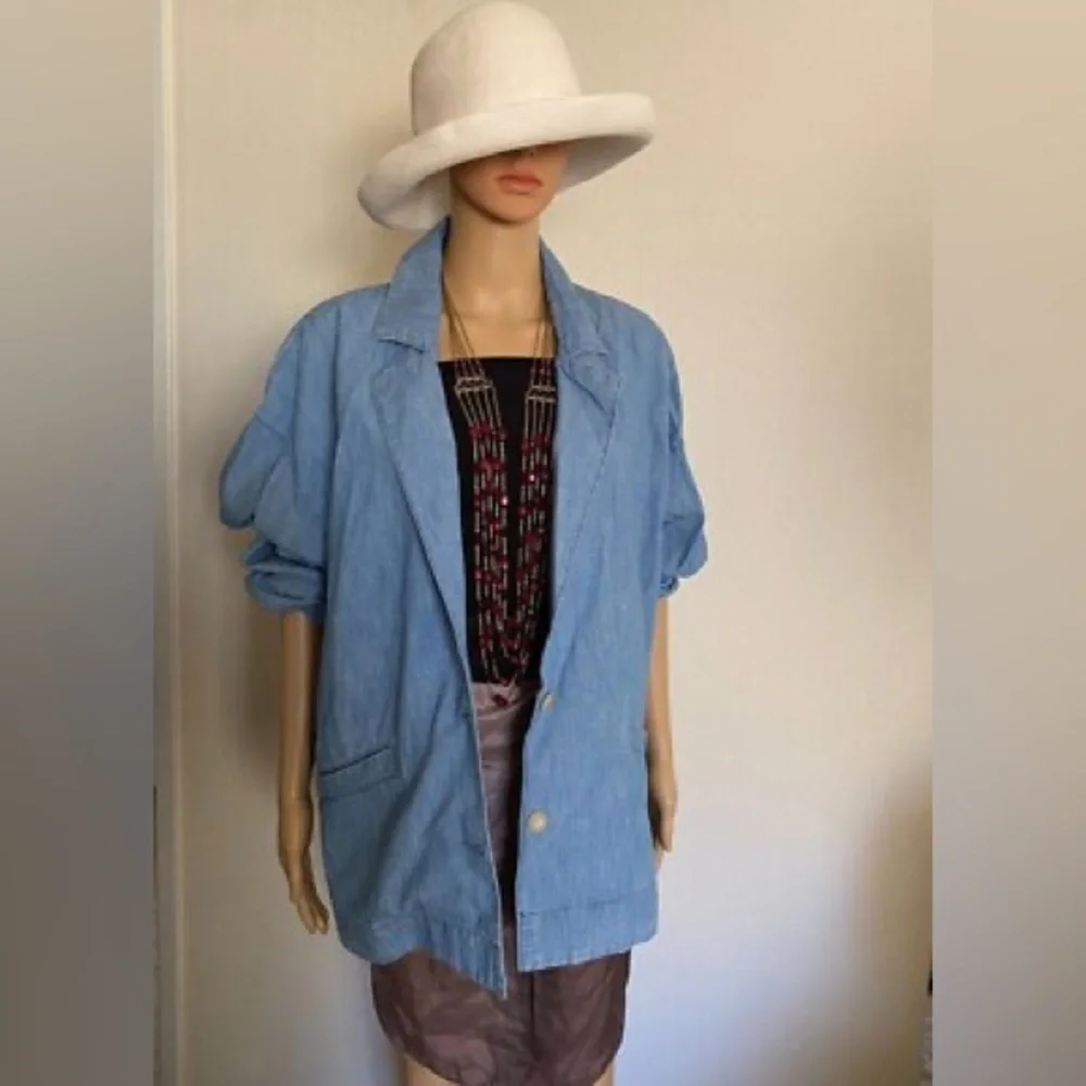 FREE PEOPLE Blue Oversize Blazer Shacket Jacket Cotton/Hemp Fabric Size S