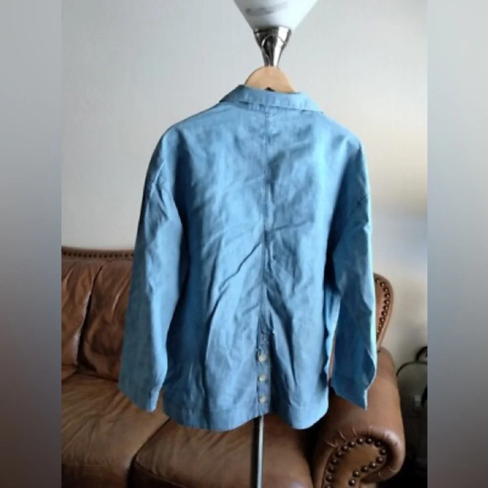 FREE PEOPLE Blue Oversize Blazer Shacket Jacket Cotton/Hemp Fabric Size S