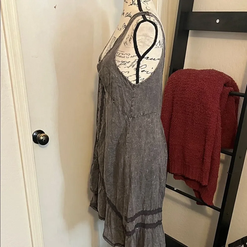 Free People Intimately Parisian Slip Gray Distressed Sleeveless Hi-Lo Dress Boho