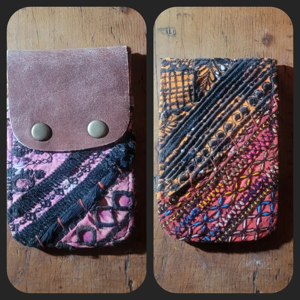 🍄🪬 Free People Boho Embroidered Repurposed vtg banjara hippie Wallet card case