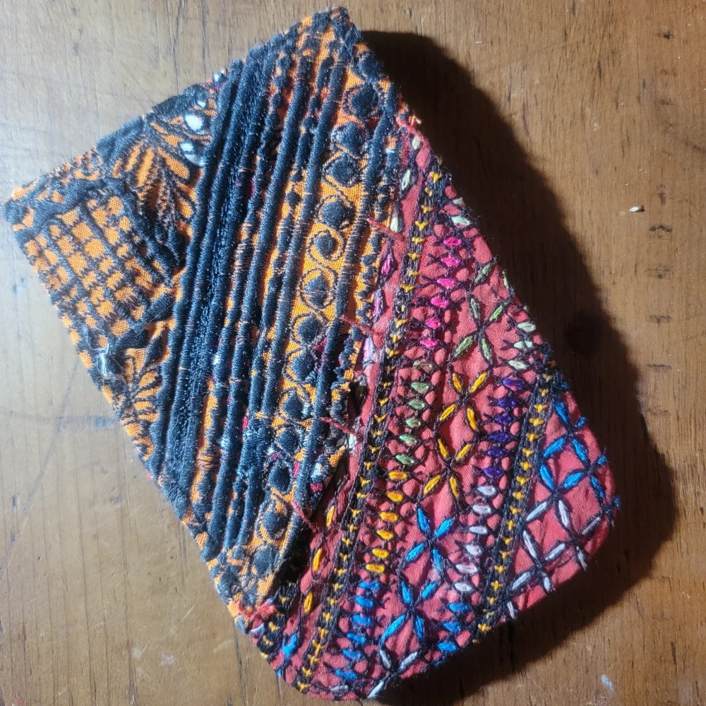 🍄🪬 Free People Boho Embroidered Repurposed vtg banjara hippie Wallet card case