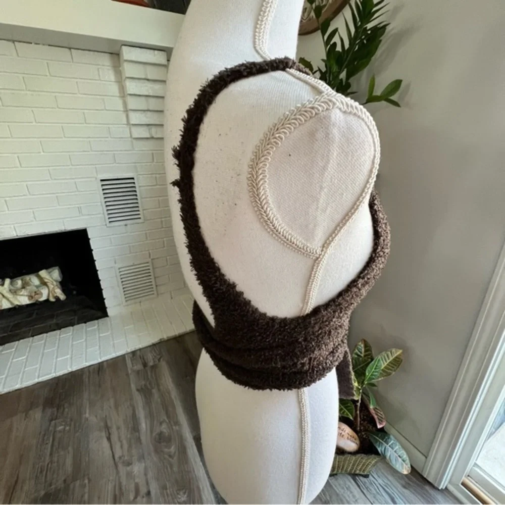 Out From Under  NWT Sz Small Brown Fuzzy Knit Wrap Tie Crop Top Deep V Neck