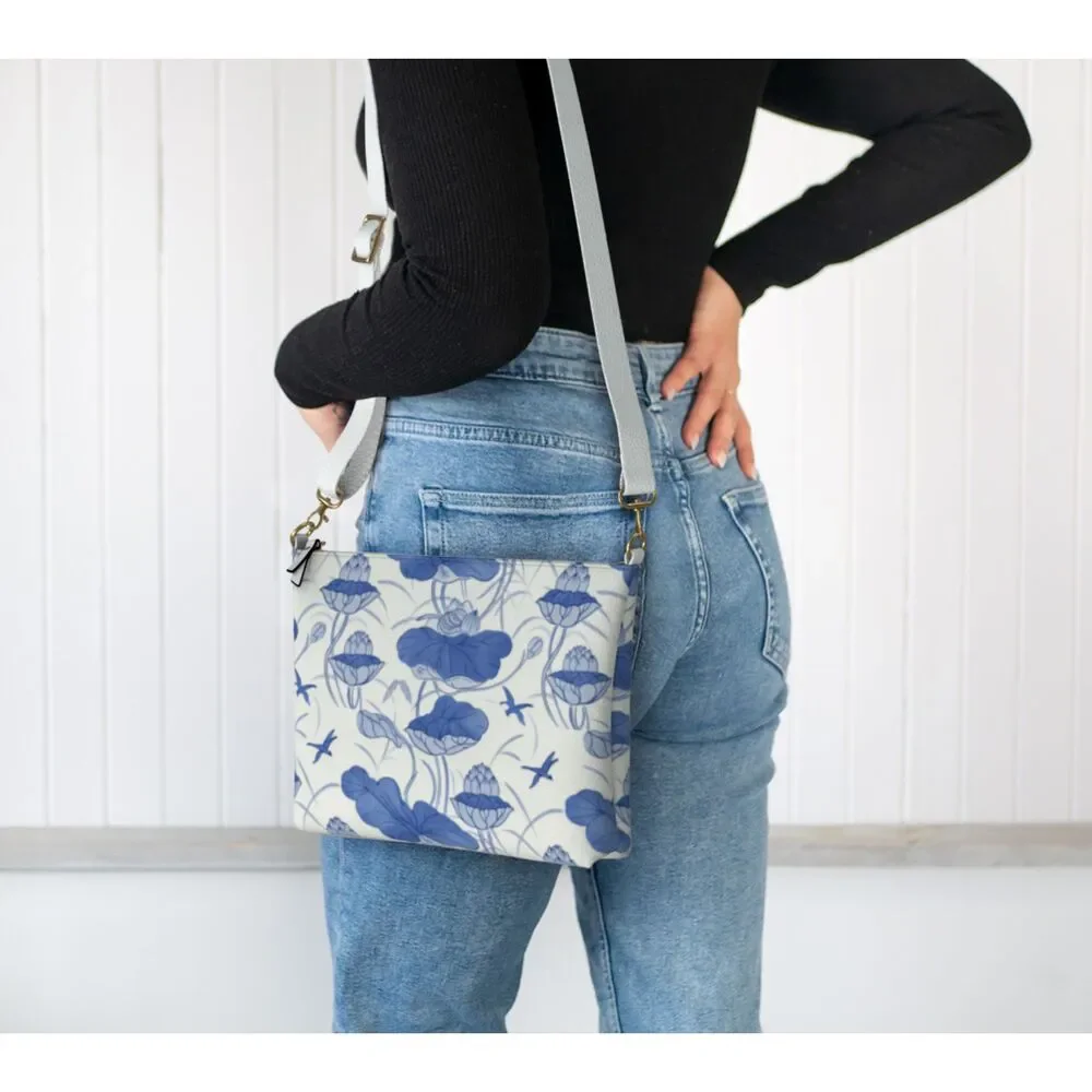 Preorder • Chinese Lotus Motif Ginger • Vegan Leather Crossbody Purse