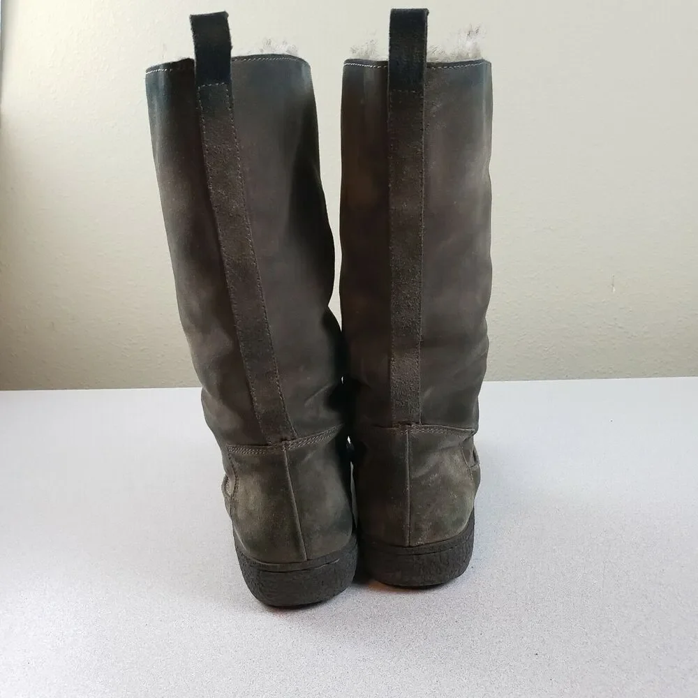 Sam‎ Edelman Womens Brown Leather Round Toe Mid Calf Lace Up Snow Boots Size 7