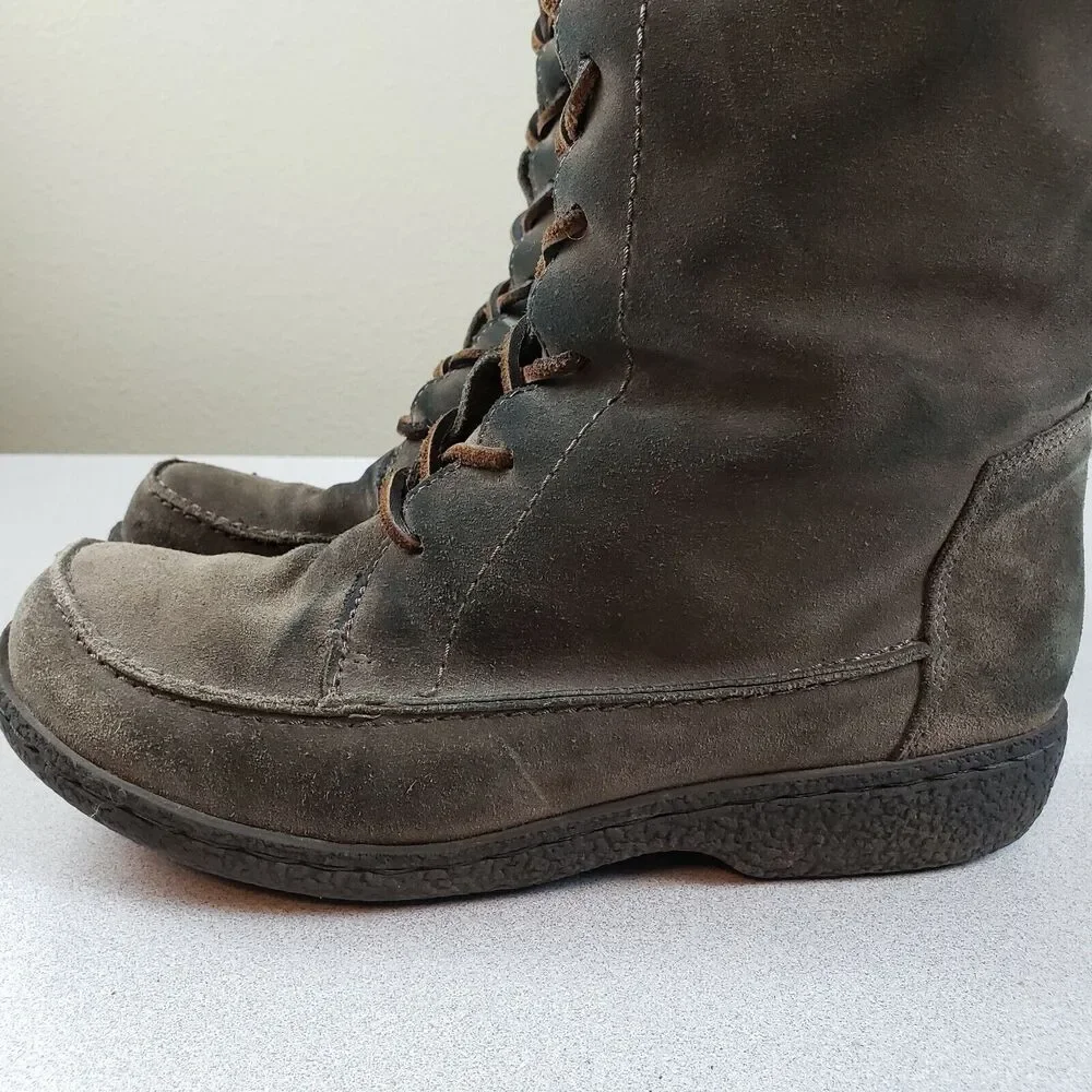 Sam‎ Edelman Womens Brown Leather Round Toe Mid Calf Lace Up Snow Boots Size 7