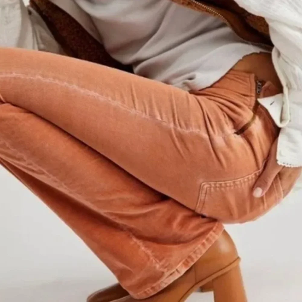 NWOT Free People Jenny High Rise Cord Slim Flare Jeans In Cognac