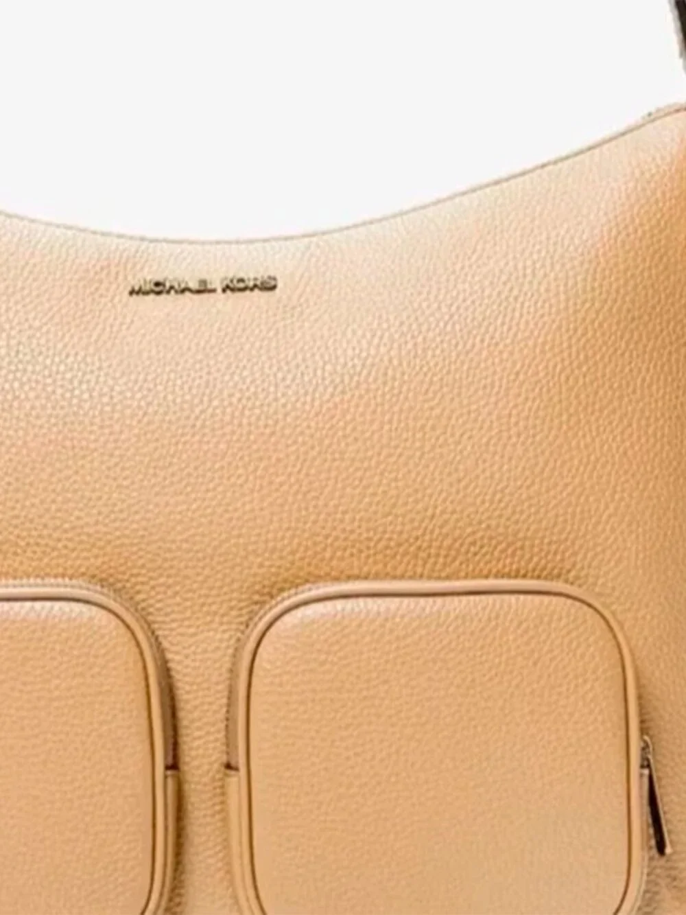 S Michael Kors Merritt Large Camel Beige Leather Cargo Shoulder Bag 35S6G0WL3L