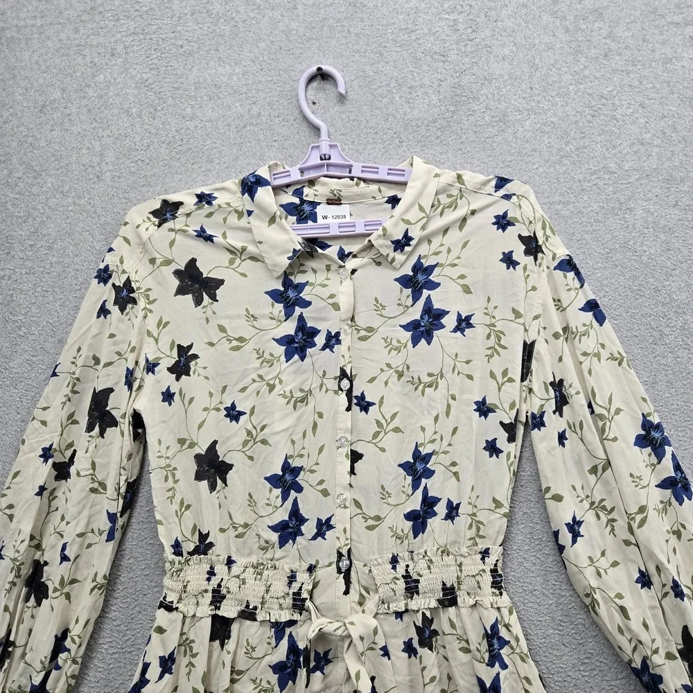 Free People Women Dress M Cream Floral Lighten Up Mini Fit & Flare