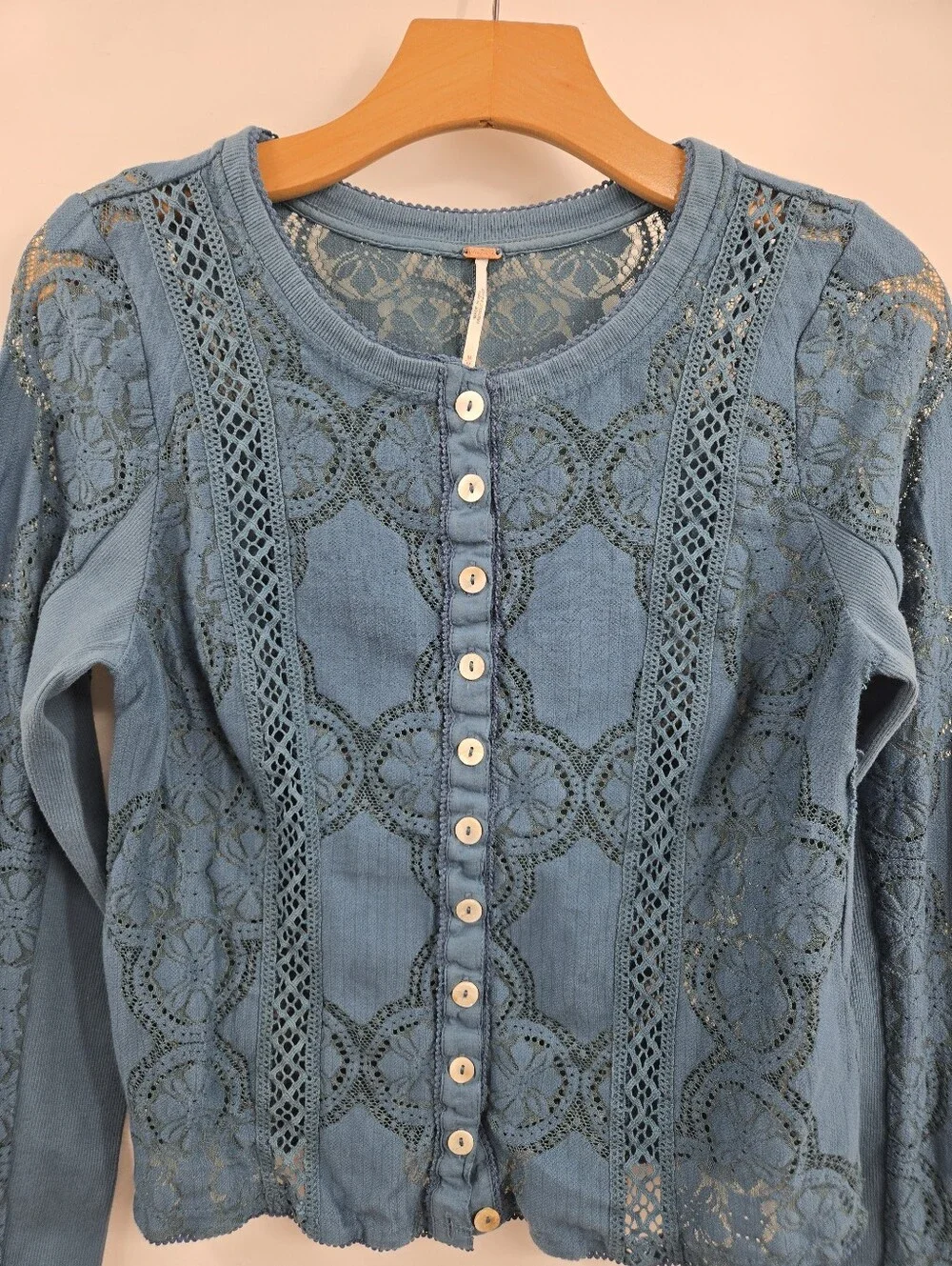 Free People Jae Top Teal Lace Long Sleeve