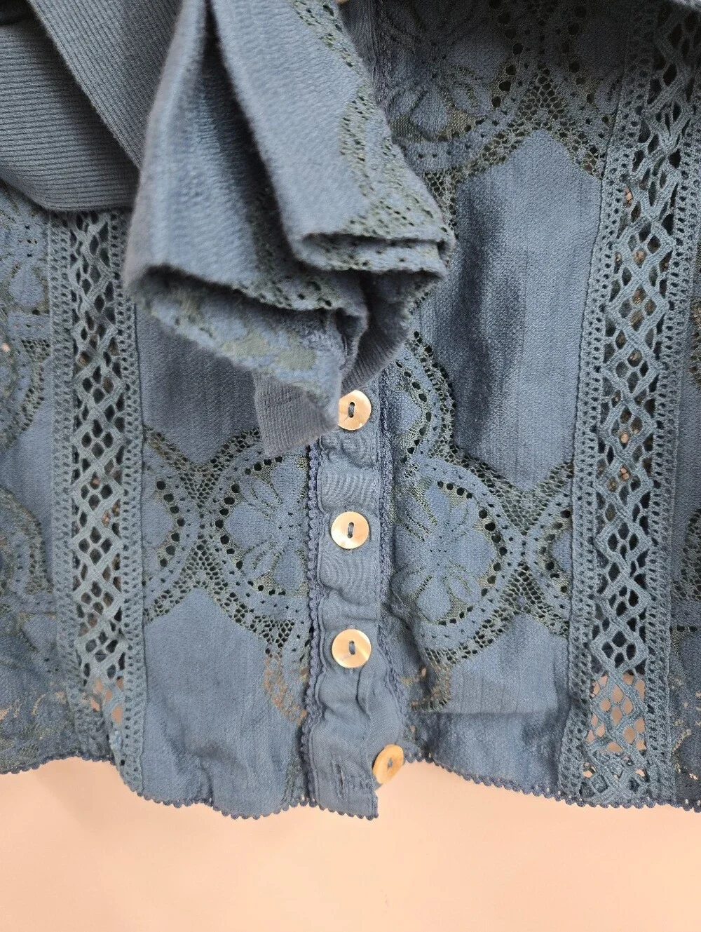 Free People Jae Top Teal Lace Long Sleeve