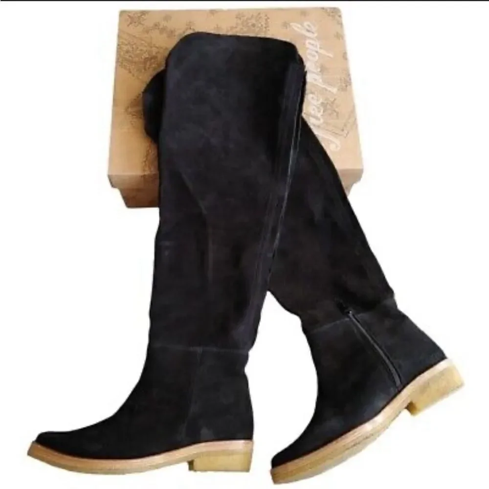 Free People Banks Suede‎ Over The Knee Boots in Black, Size 6.5 (EU 37) NWOB