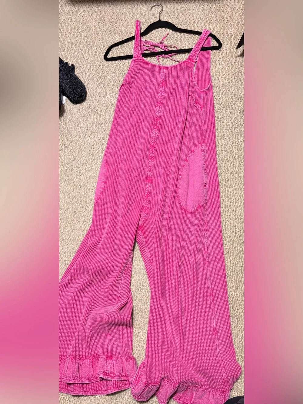 Free people Hot Pink Textured waffle  Sleeveless Jumpsuit