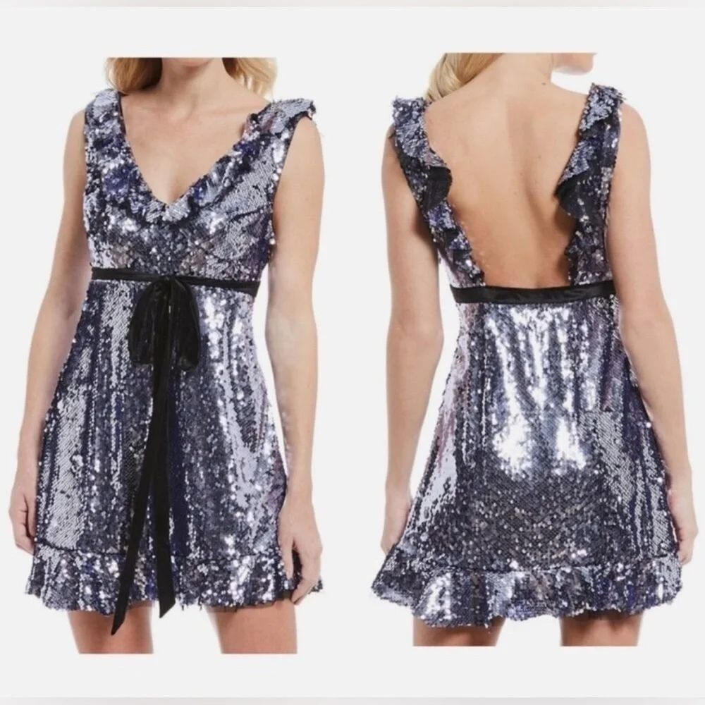 Free People Sequin Siren Ruffled Mini Dress