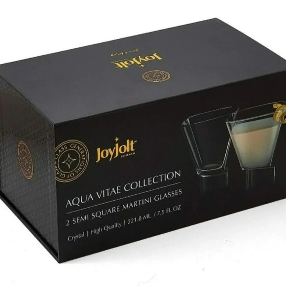 Set of Two Semi Square Cocktail Dessert Martini Crystal Drinking Glass‎ 7.5 Oz