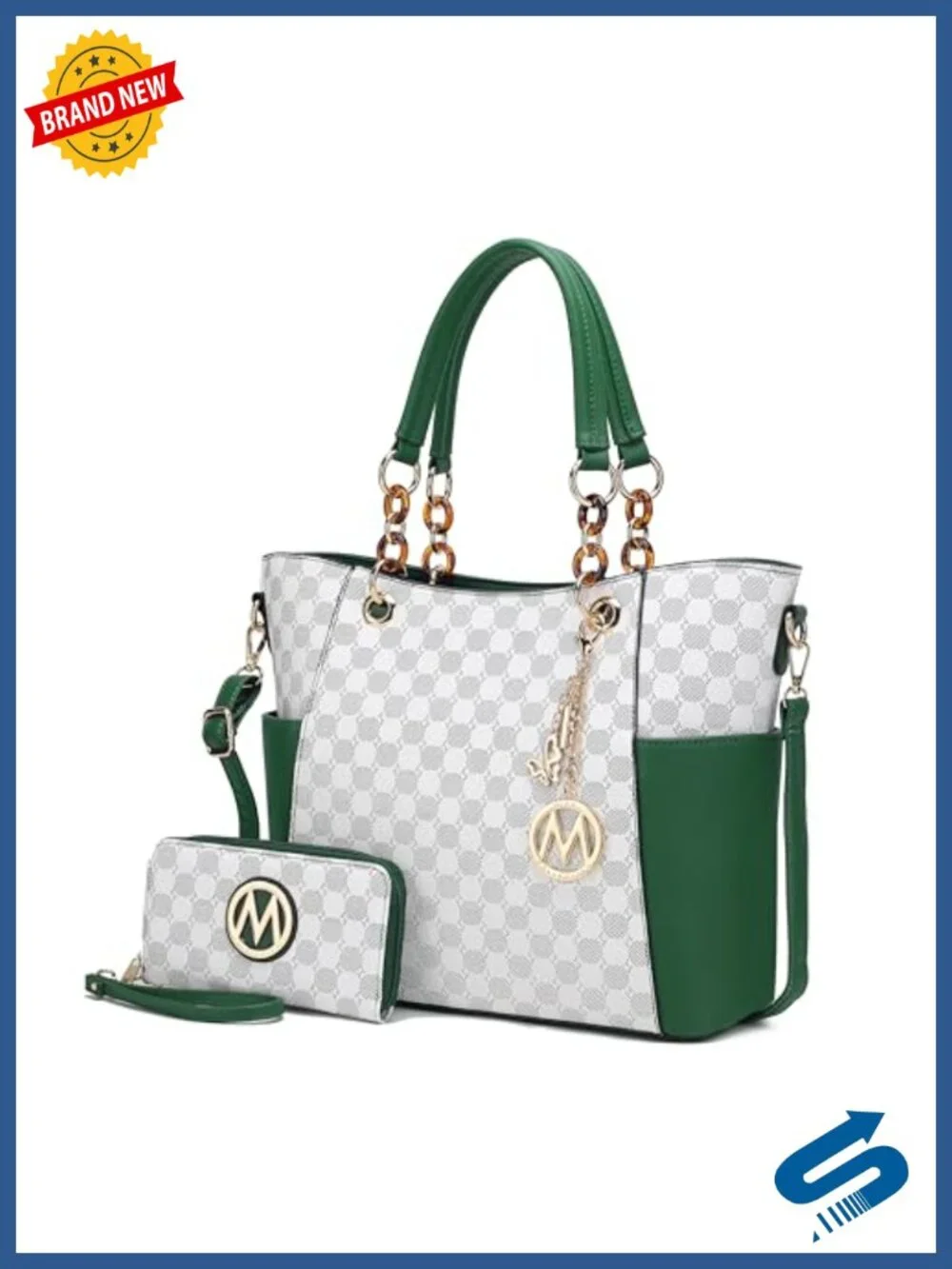 Vegan Leather Tote Handbag Set with Wallet, Top Handle, Crossbody Strap