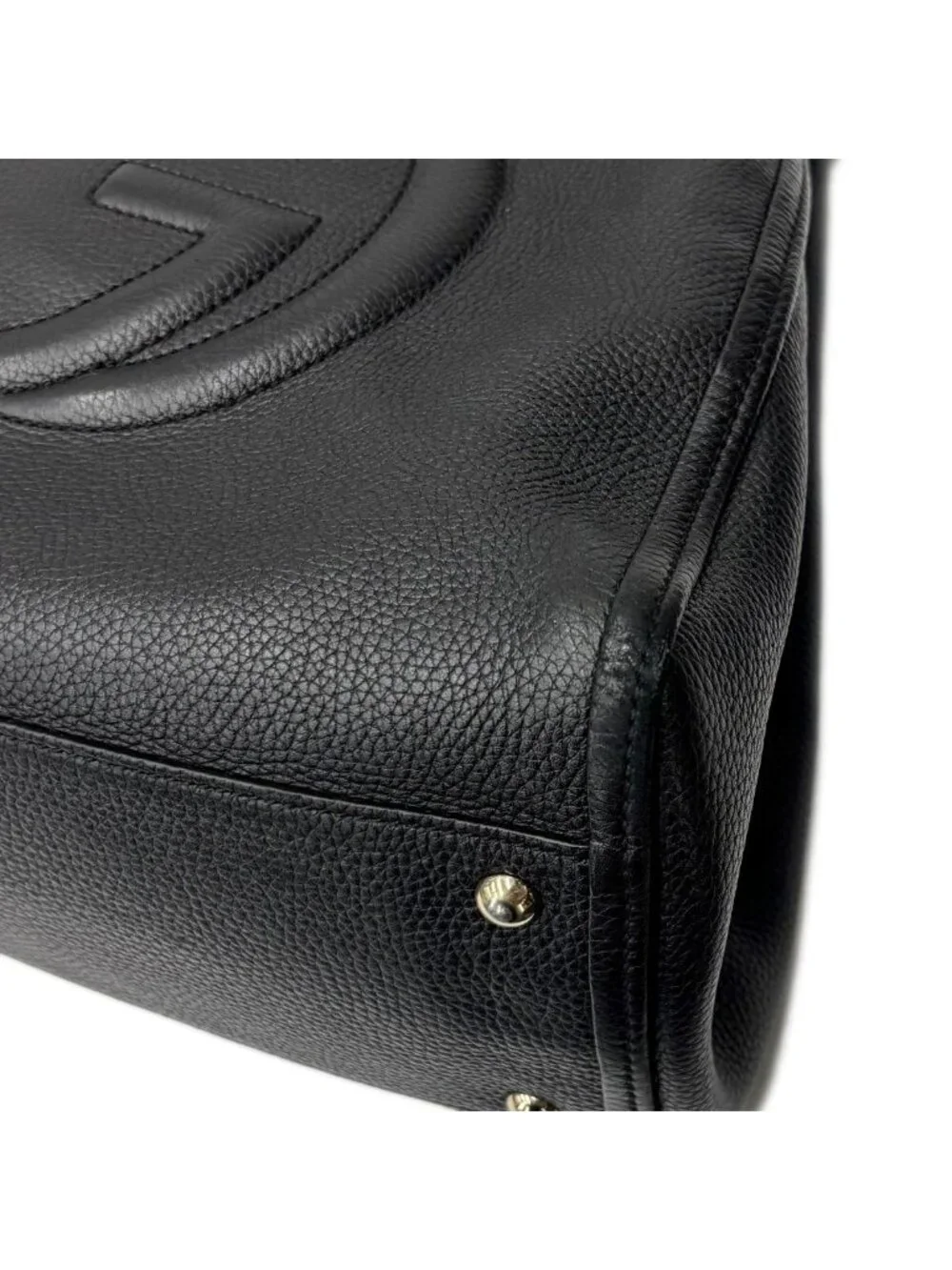 Gucci Tote Leather Black GG Soho Cellarius Fringe Tassel