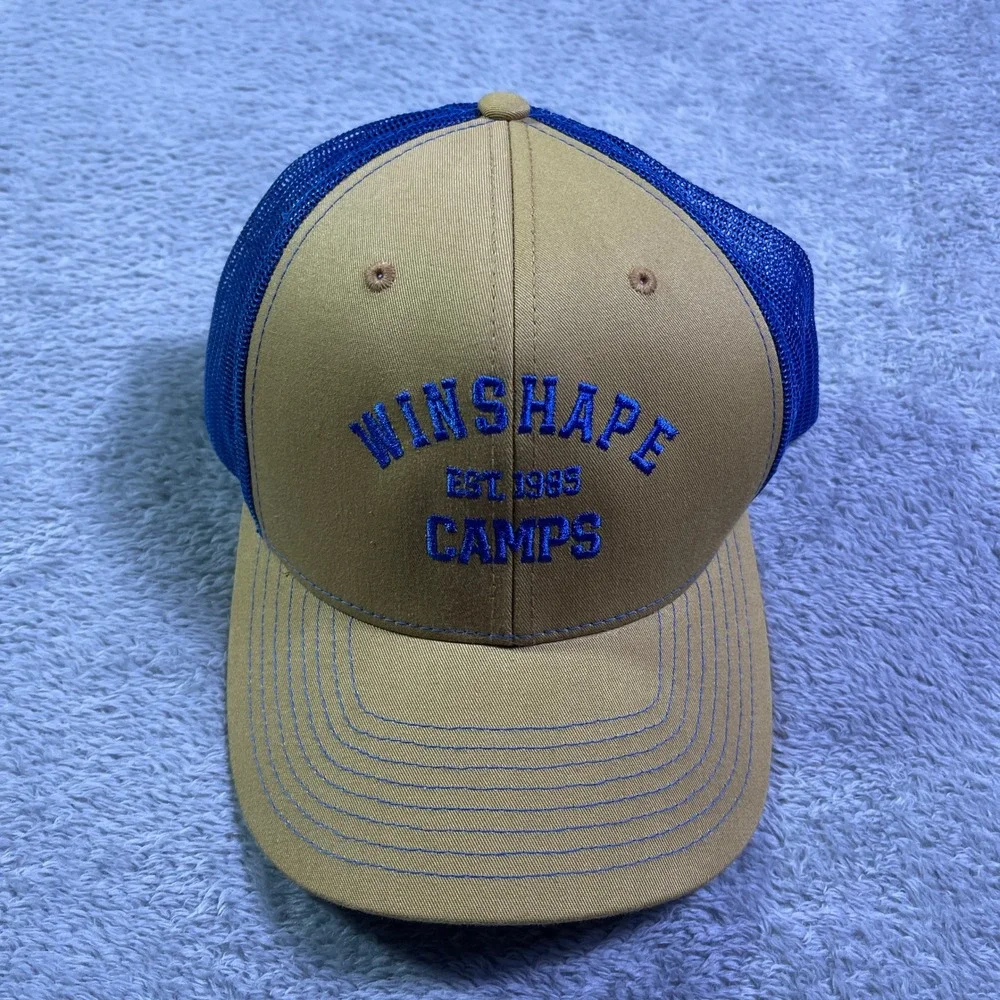 Winshape Camps Trucker Hat Richardson Style 112 Tan Blue Mesh Embroidered‎
