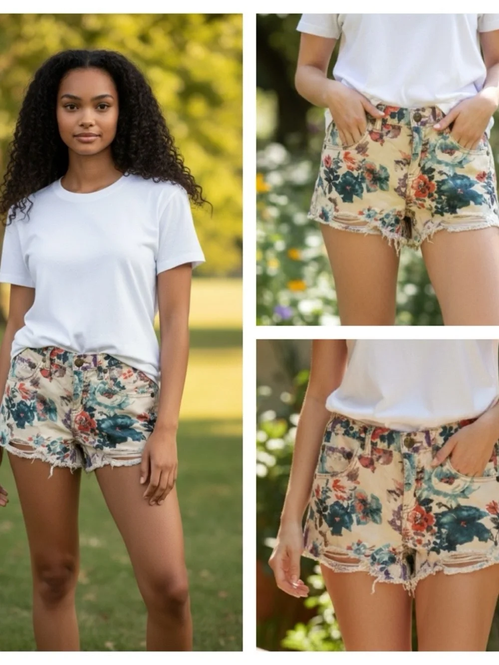 Free People Floral Daisy Duke Distressed Jean Shorts Size 28