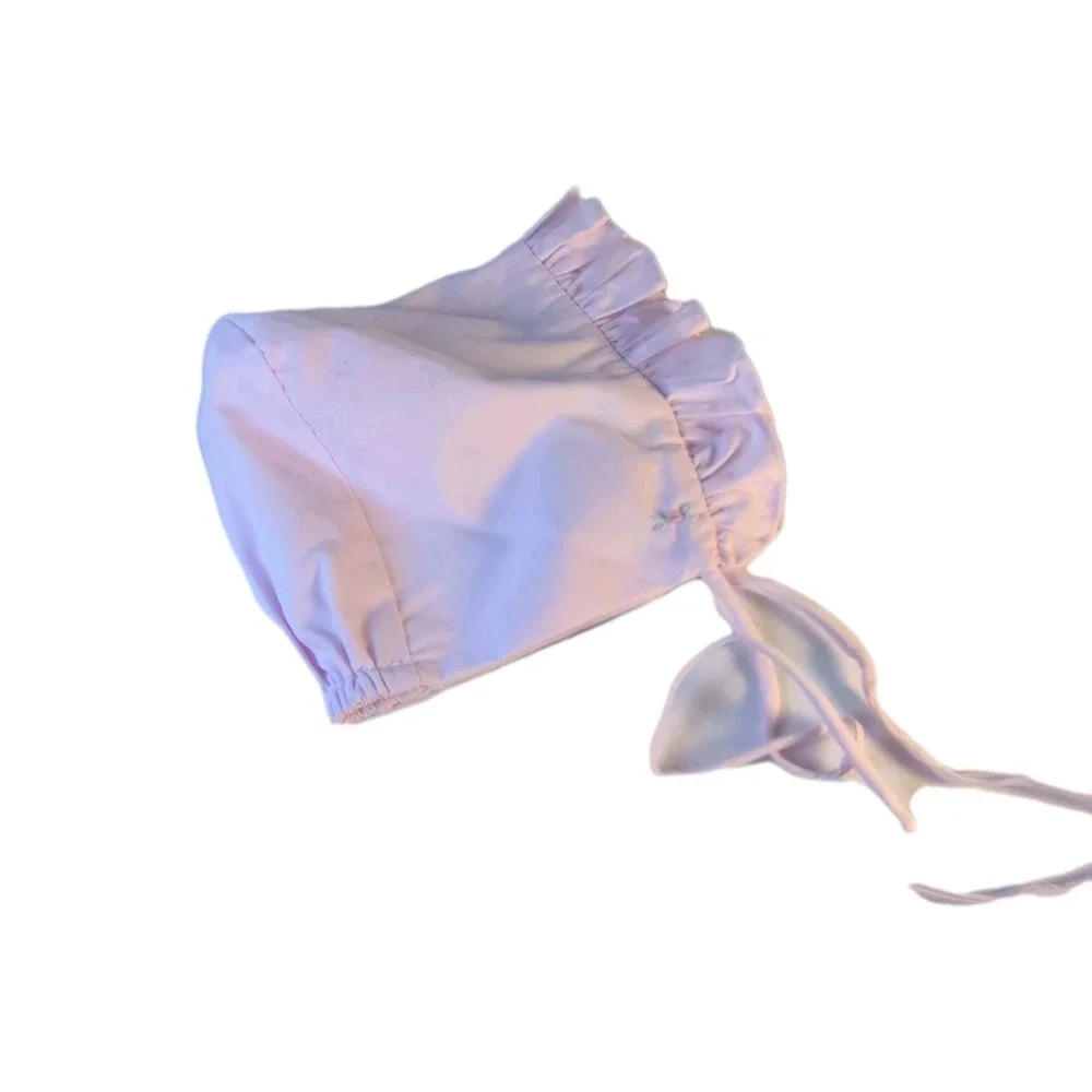 Pink Satin Cotton Blend Baby Bonnet with Ruffle Embroidered Accent, 3M‎