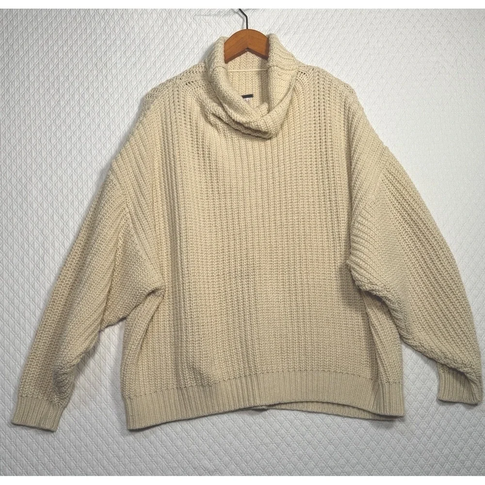 Free People Womens S Cream Oversized Cowl Neck Chunky Knit Sweater OB906352‎